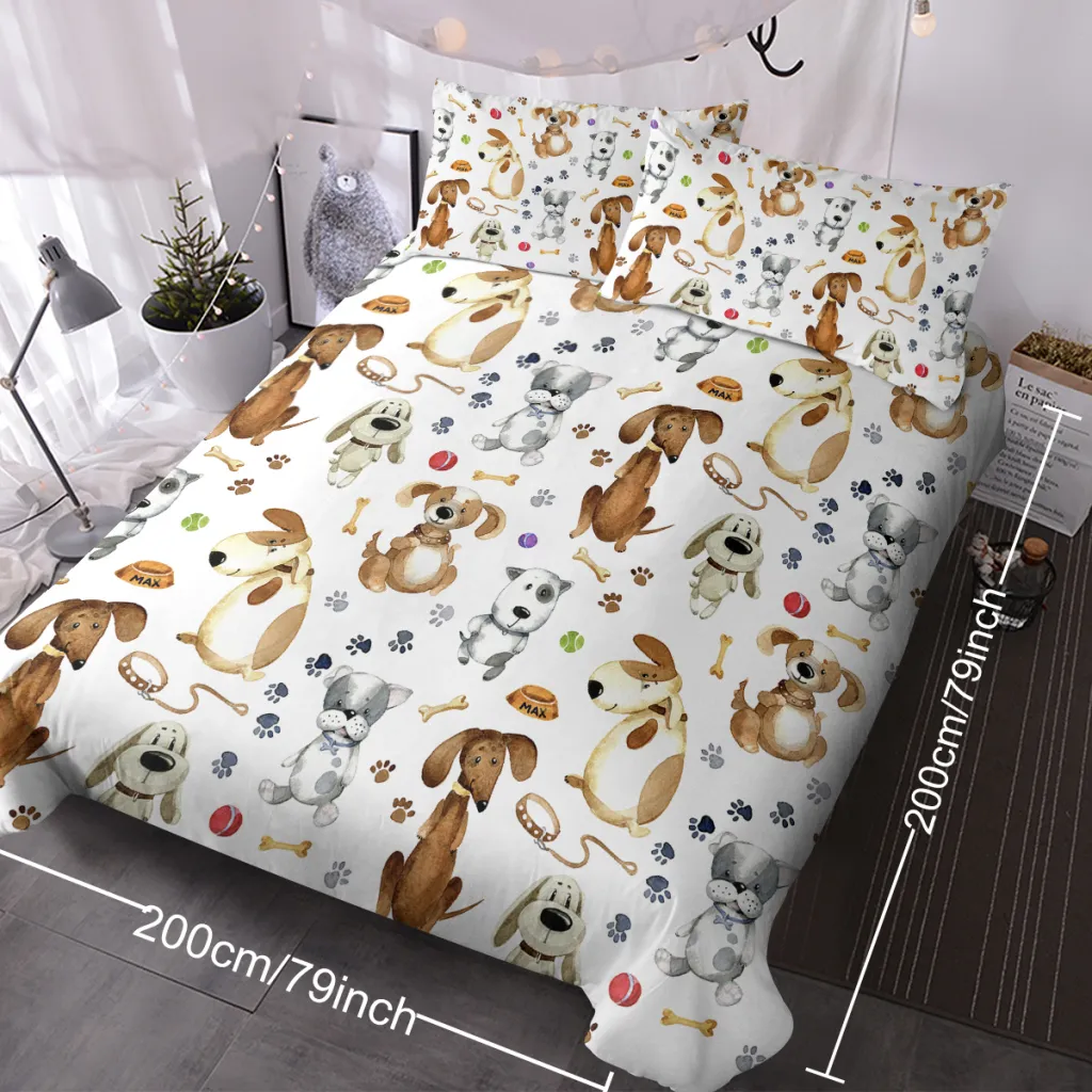 Kids' Duvet Cover Sets Animals Pastel Duvet Covers Cartoon Dogs Paws Pattern Bed Sets 1 Duvet Cover And 2 Pillow Cases Cute Puppy Dogs Bedding For ...