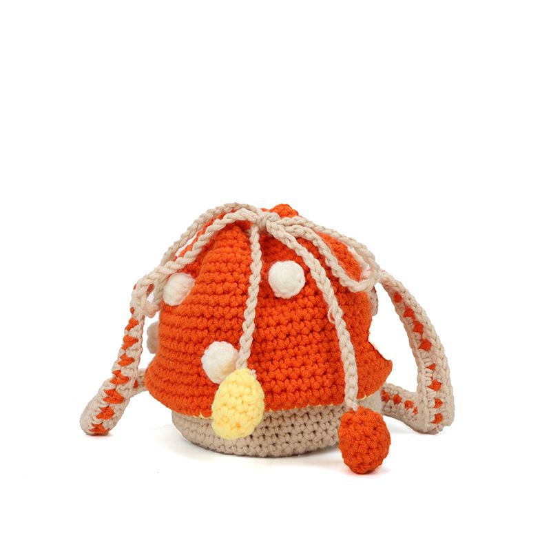 Crochet Mushroom Purse | Knitted Bucket Bag