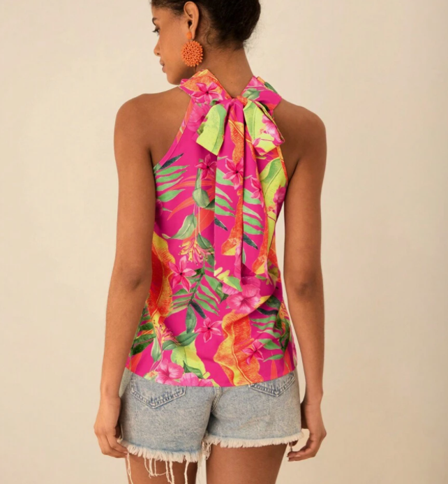 Tropical Plant Printed Women's Tight Fitting Vest