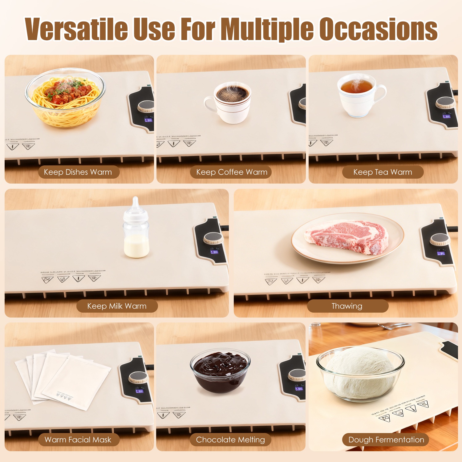 Food Warming Mat 23.6X15.8In 300W Fast Heating Electric Silicone Food Warmer With 14 Temp Levels 10Hrs Timer Settings Roll-Up Portable Hot Plates Heat Pad For Parties Buffet — foto 3