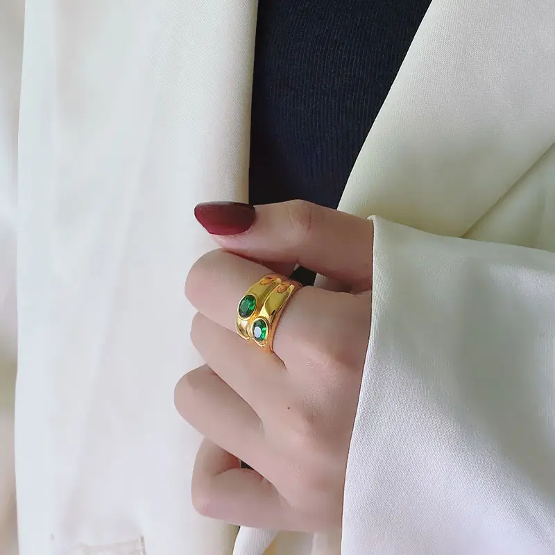 Titanium Steel Female Fashion Zircon Retro Green Tide Ring