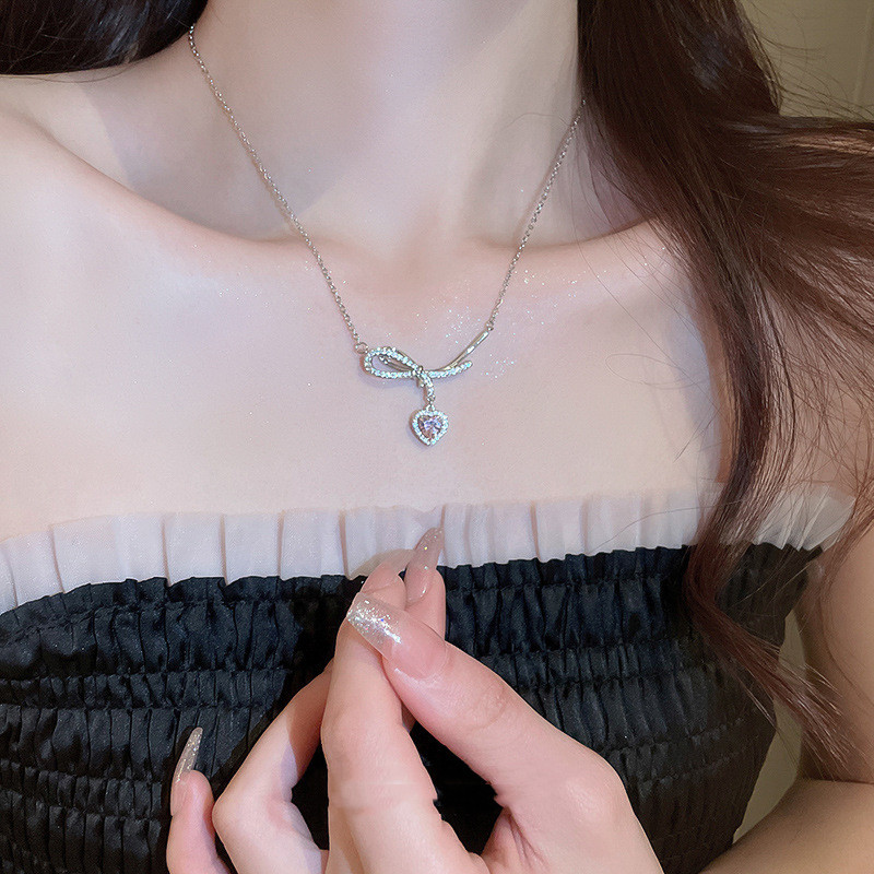 Love Zircon Bowknot Water Necklace