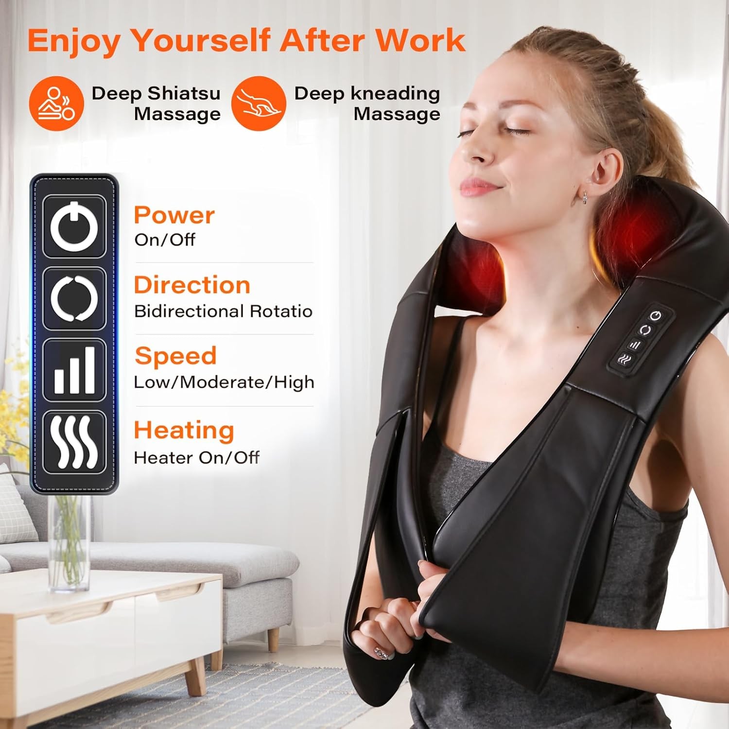Electric Shiatsu Neck Back Shoulder Massager With Heat & Kneading, Deep Tissue Massage For Home Car Office Use, UK Plug