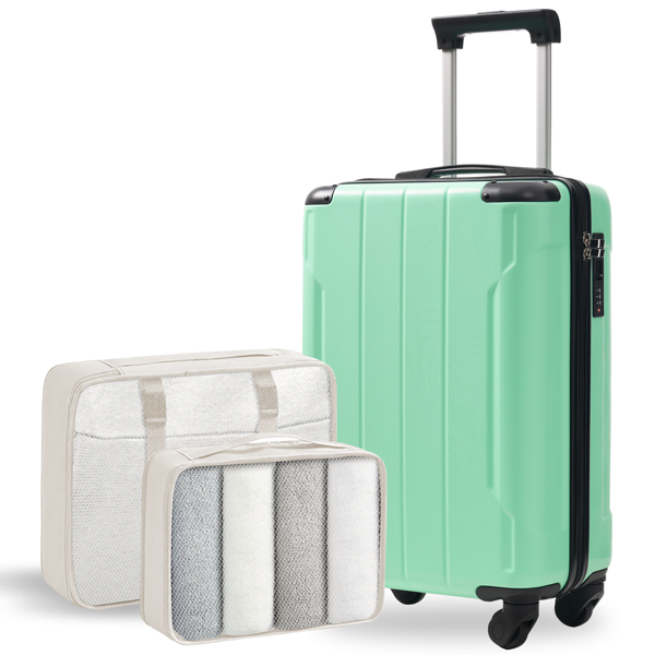 20-Inch Hardshell Carry-On Luggage, Lightweight Durable ABS Suitcase with Spinner Wheels, Built-in TSA Lock, 2 Packing Cubes, Creamy Green-23