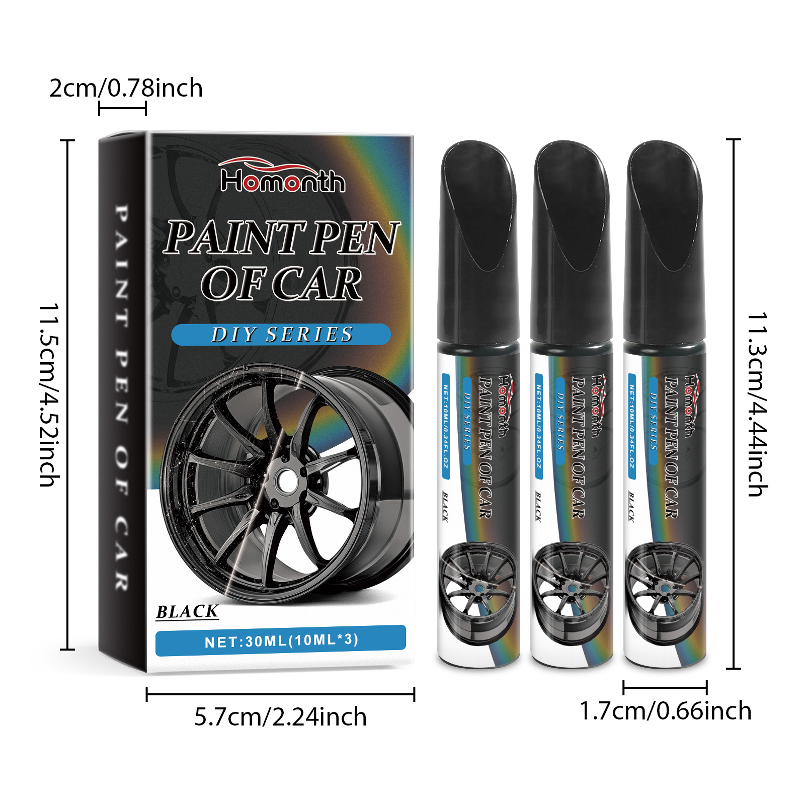 Car Paint Scratches, Dirt Removal, Repair, Touch Up Pen, Car Parts, Wheel Hub Scratch Repair Pen  Black  10mlx3 1 Box 4