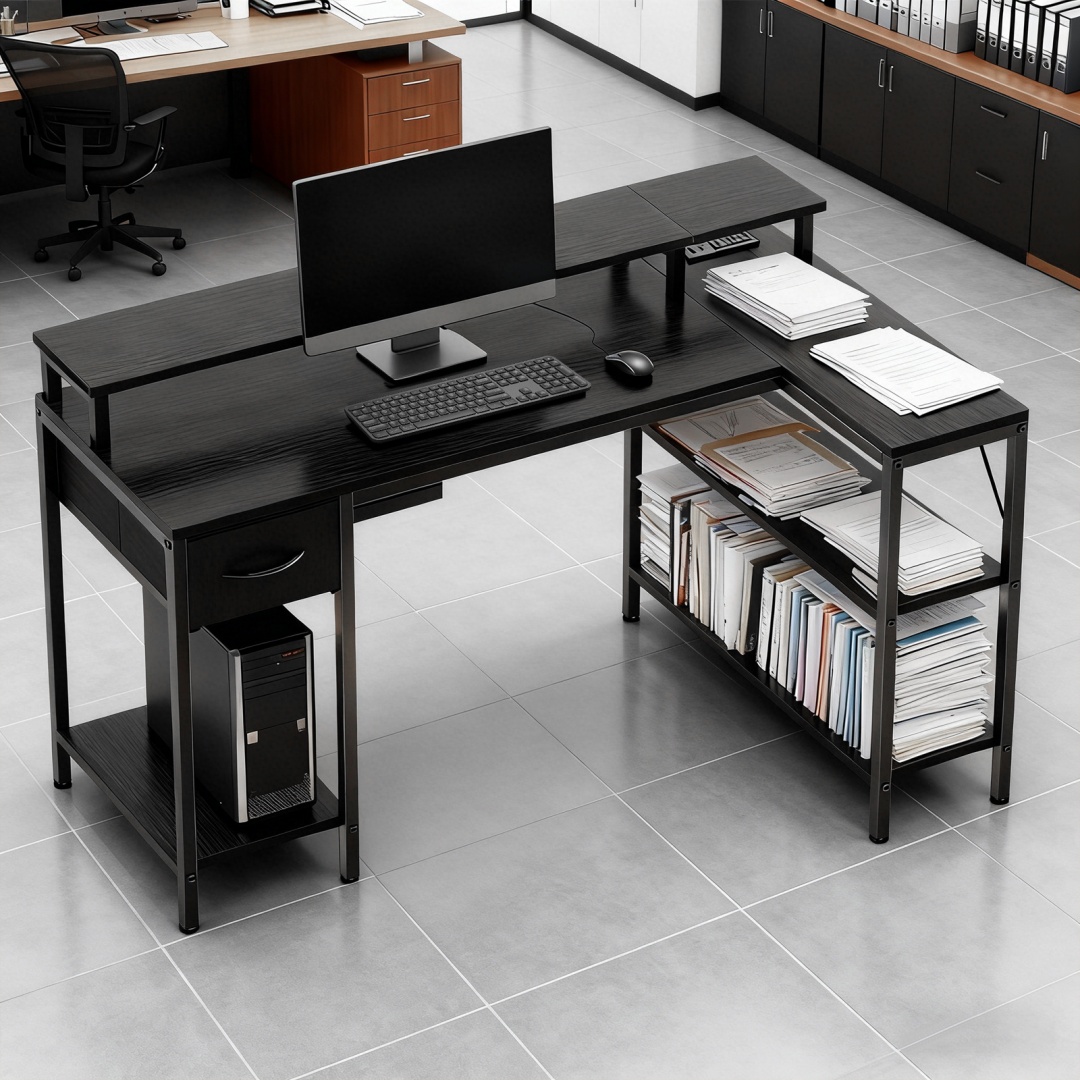53-inch Gaming Table With USB Charging Port And LED Light, Reversible L-shaped Table With Power Socket And Monitor Stand image 7