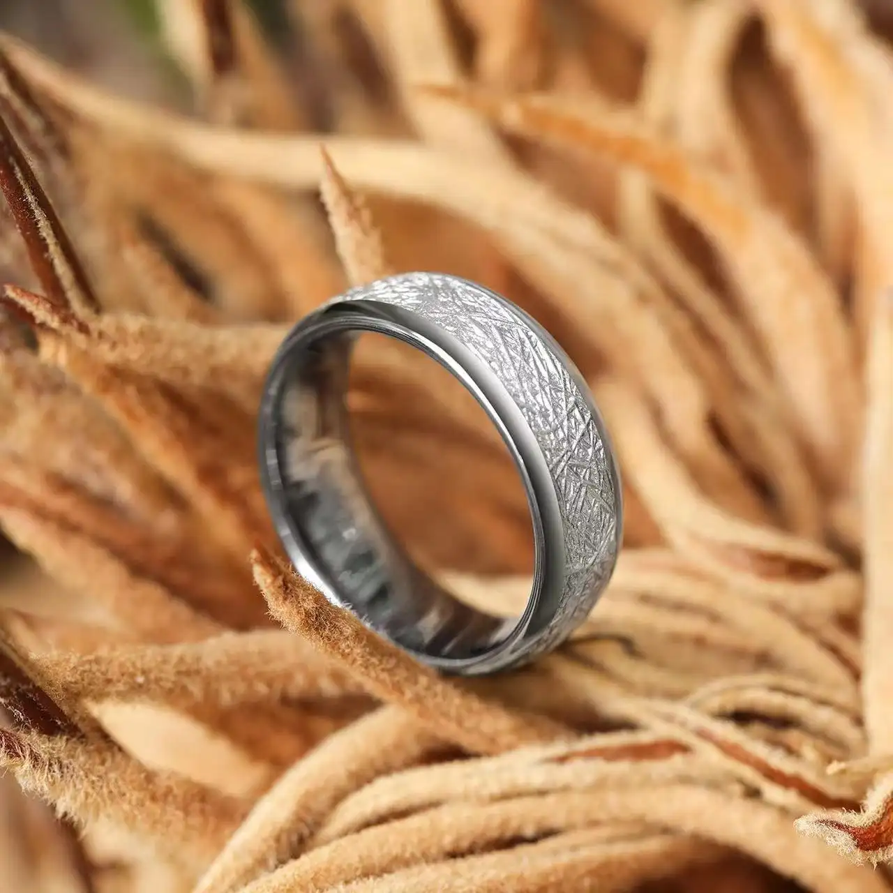 Simple Style Silver Thread Meteorite Titanium Steel Ring