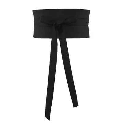 Cotton And Linen Waist Wrap Lace up Dress Accessories Black - Shop at LoveMi