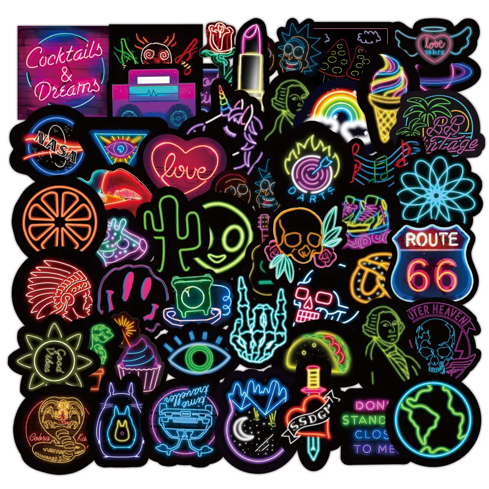 50 Neon Graffiti Stickers Decorative Waterproof Stickers – image 3