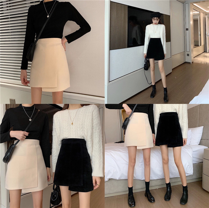 High Waist Thin A-line Skirt Irregular Thick Woolen Cloth