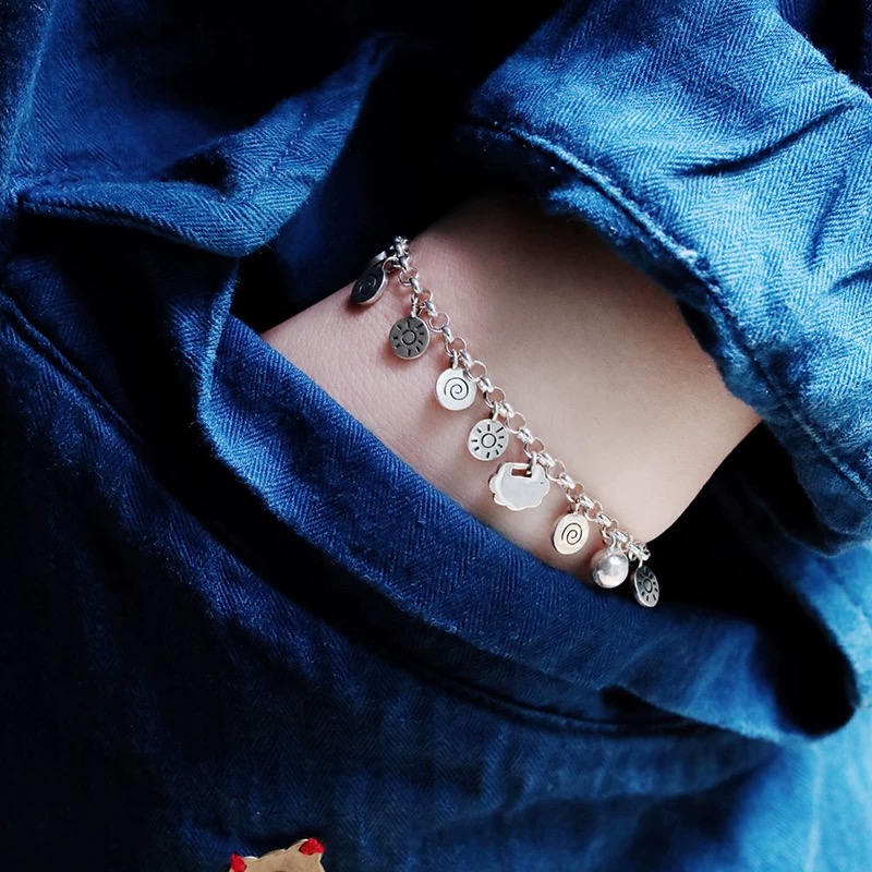 1pc 999 Sterling Silver Sun & Cloud Charm Bracelet, Retro Style, Perfect For Daily Wear And Valentine's Gift