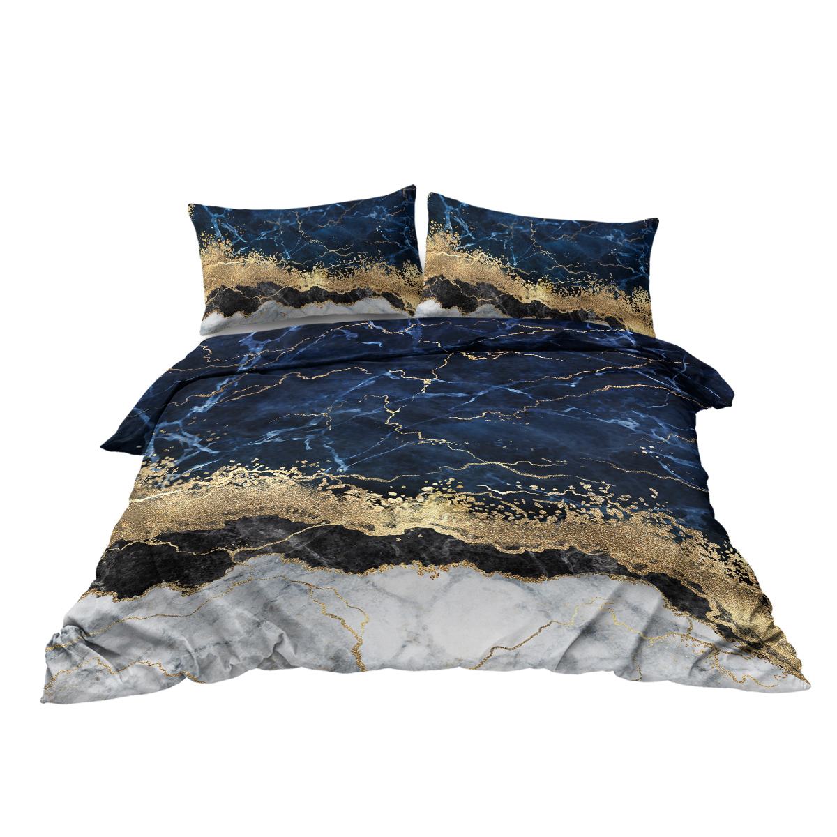 Chic Marble Bedding White Marble Gilded Navy Blue Duvet Cover Set Trendy Printed Design Bed Quilt Cover Set King 1 Duvet Cover 2 Pillowcases — foto 12
