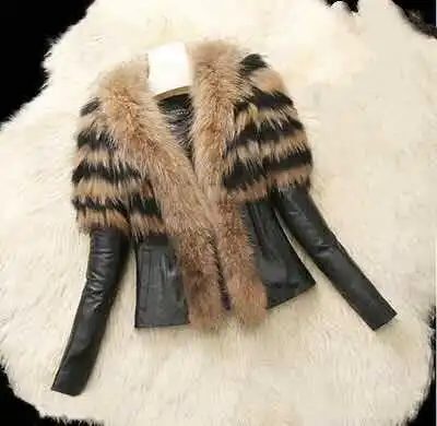 Faux Fur Slim Fit PU Leather Fluffy coat - Black And Yellow