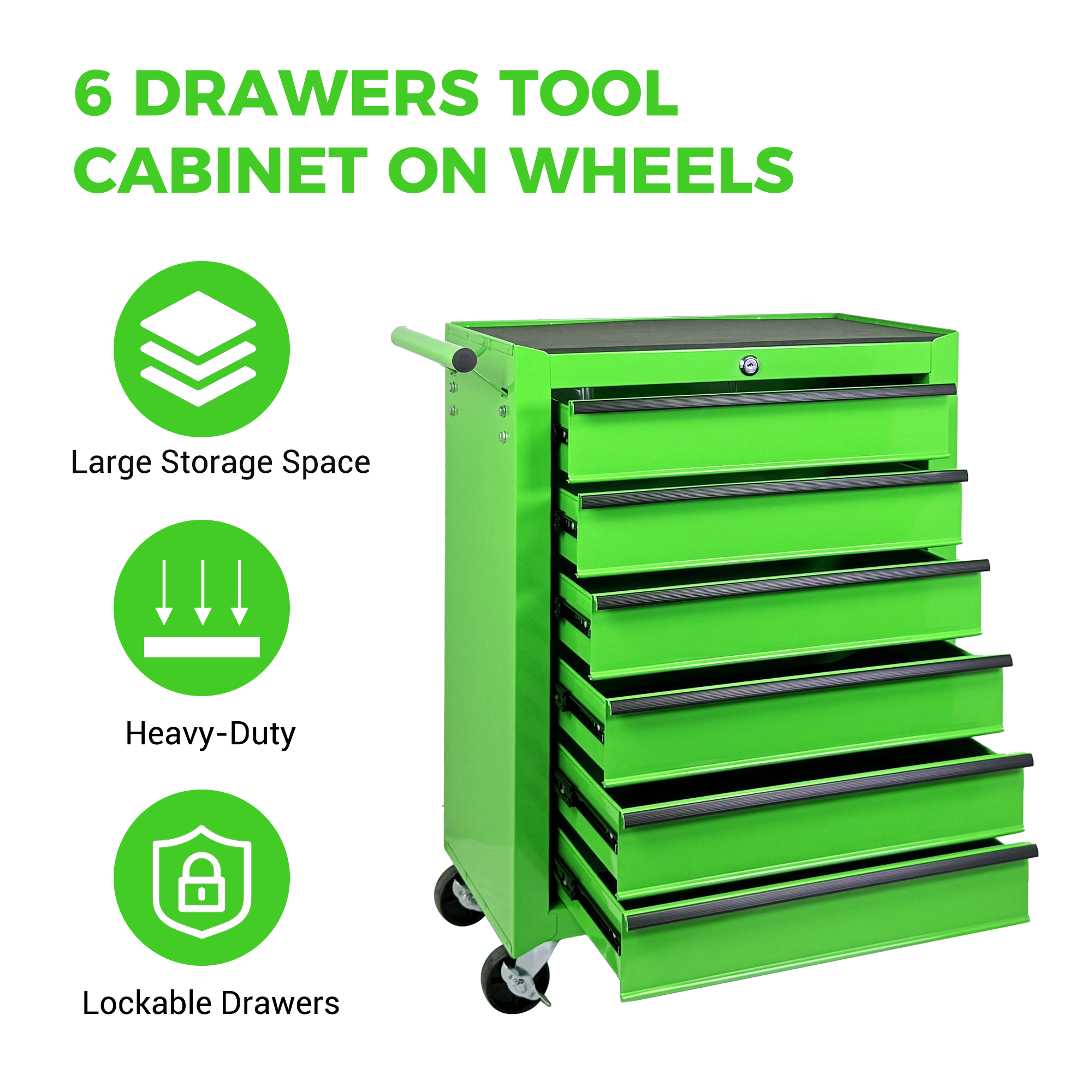 Rolling Metal Tool Chest With 6 Drawers, 20inch 6-Drawer Tool Chest Cabinet With Ball Bearing Drawer Slides, Steel Tool Storage Box Organizer -GREEN thumbnail 4