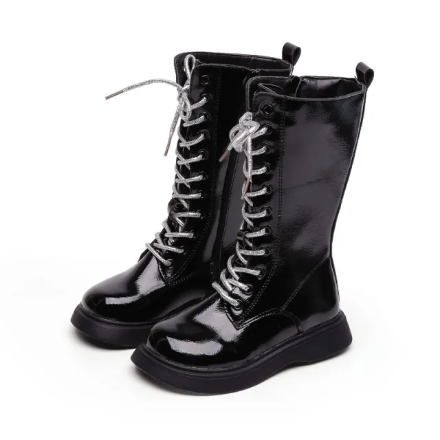High Top Girls Long Martin Leather Boots Black - Shop at LoveMi