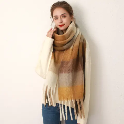AC Grid Thickened New Mohair Cashmere Scarves for Women