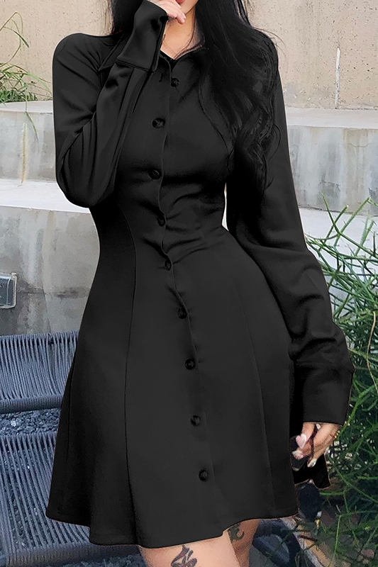 Button-Front Long Sleeve Dress