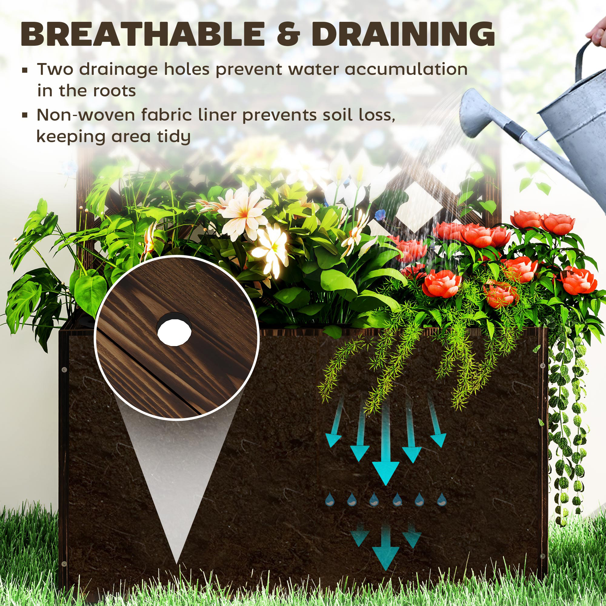 Wooden Flower Pot With Rack, Independent Elevated Garden Bed Drainage Holes — image 5