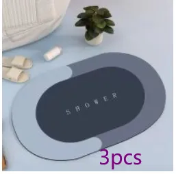 Diatom Mud Cushion Bathroom Water Absorption And Quick drying Navy Blue 3Pcs - Shop at LoveMi