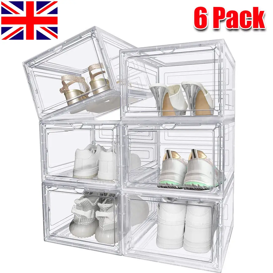 6 Pack Transparent Shoe Storage Boxes Hard