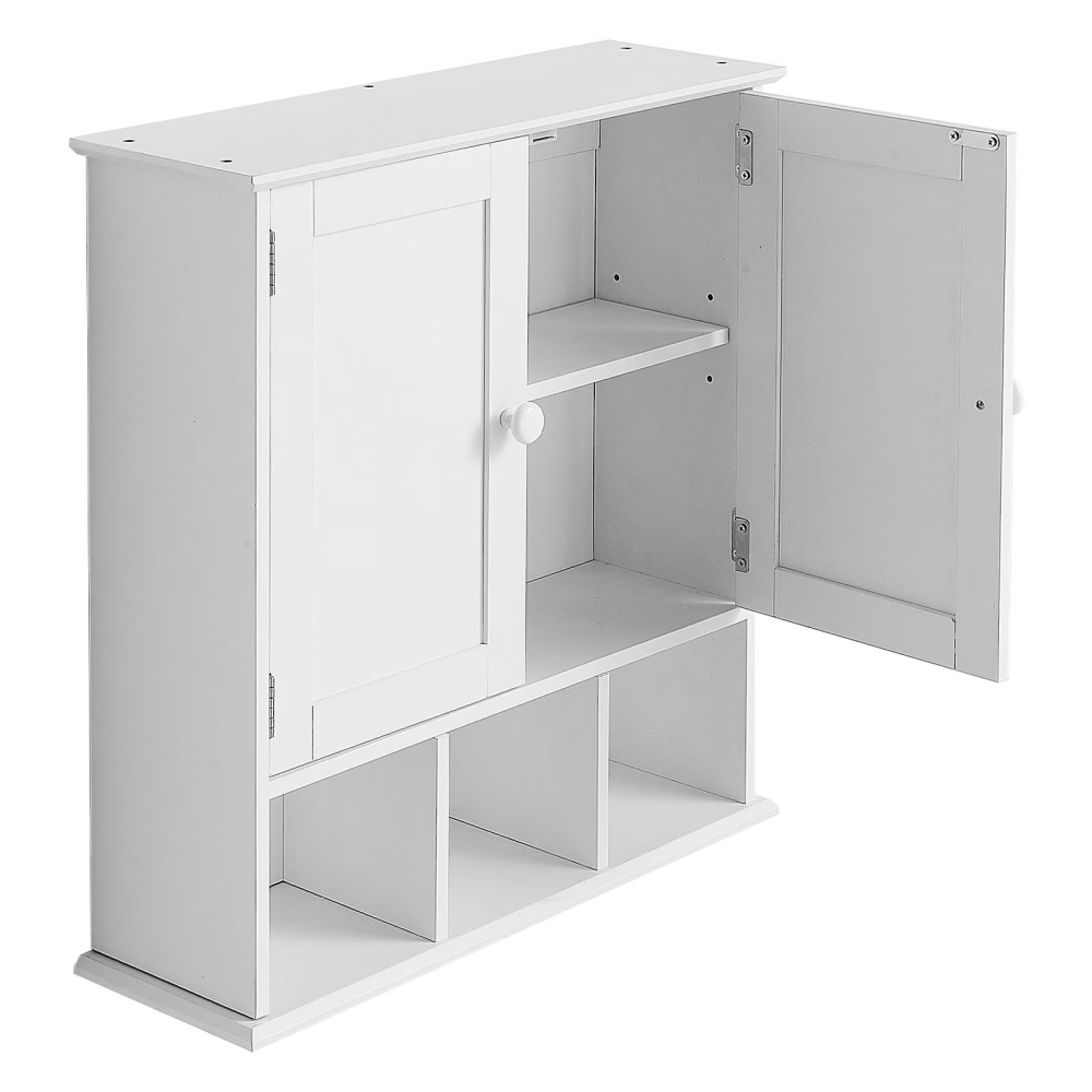 Bathroom Wall Cabinet With 2 Doors And Adjustable Shelf, Wall-Mounted Storage Organizer For Toiletries, Laundry Supplies, Or Kitchen Essentials, White