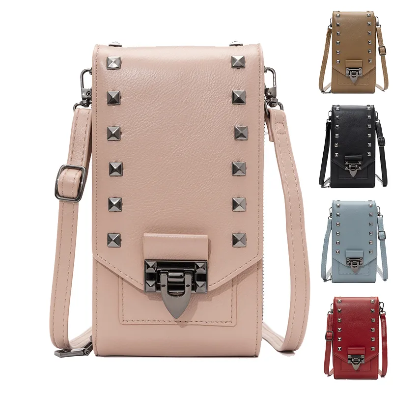 Rivet Design Shoulder Bags Mobile Phone Handbag Solid Color