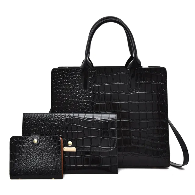 Three piece Vintage Western Style Pattern Handbag Black - Shop at LoveMi
