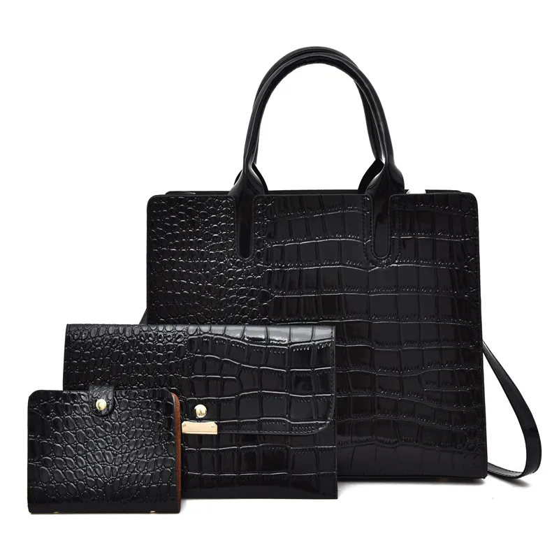 Three-piece Vintage Western Style Pattern Handbag - Black