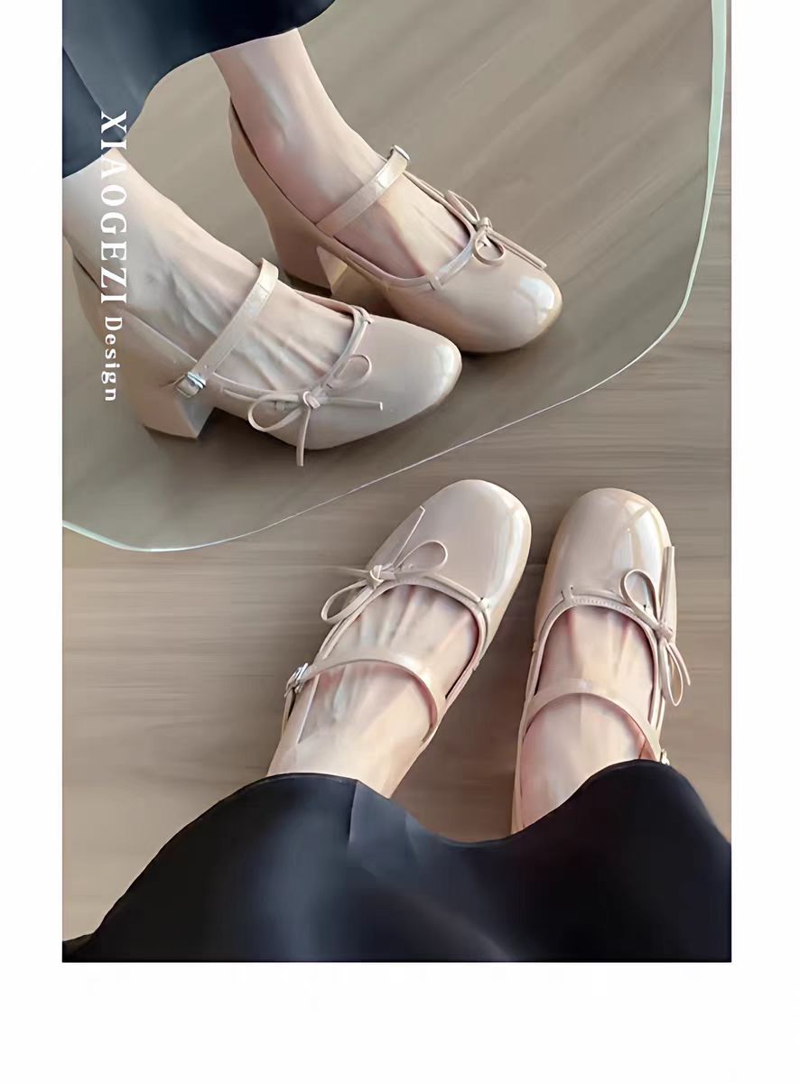 Women French Single Strap Hidden Heel Shoes, 2025 New Autumn Nude Petite Size Block Heel Mary Jane Oxfords product image