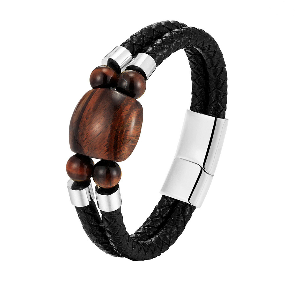 New Stainless Steel Natural Tiger Eye Stone Beaded Bracelet For Men