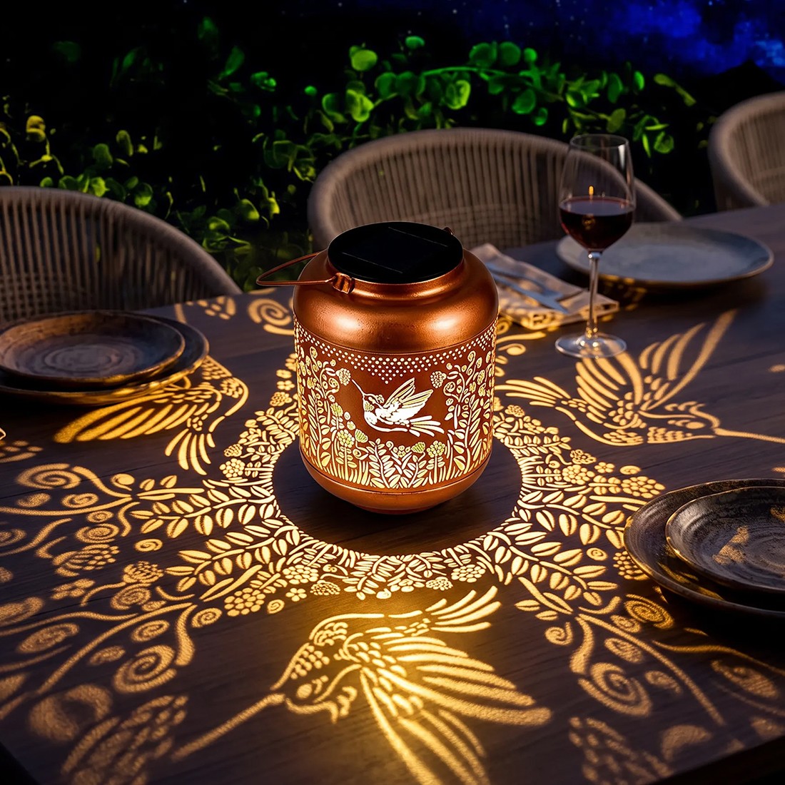 Hummingbird Metal Solar Lantern Hanging Light LED Outdoor