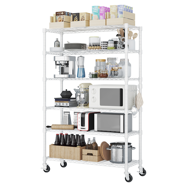 Six-layer Freely Combinable Disassemblable Strip With 1 Row Of Side Hooks, With Adjustable Feet And Wheels. Display Stand. Iron.