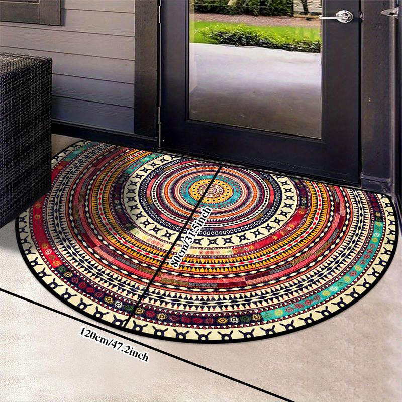 Bohemian Vintage Semi Circular Carpet, Half Round Door Mat,Semi Circle Bathroom Floor Rug,Mandala Boho Bohemian Non-Slip Welcome Entrance Way Absorbent Bath Mat — foto 6