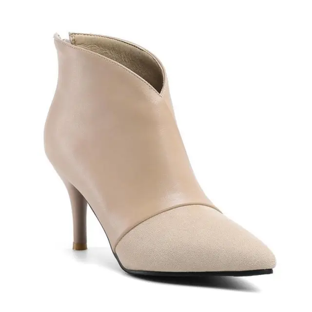 Fashion Simple And Versatile Pointed Toe Stitching Ankle Boots Apricot - Shop at LoveMi