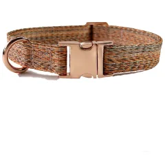Faux Linen Metal Buckle Collar Dog Leash - Orange - View 1