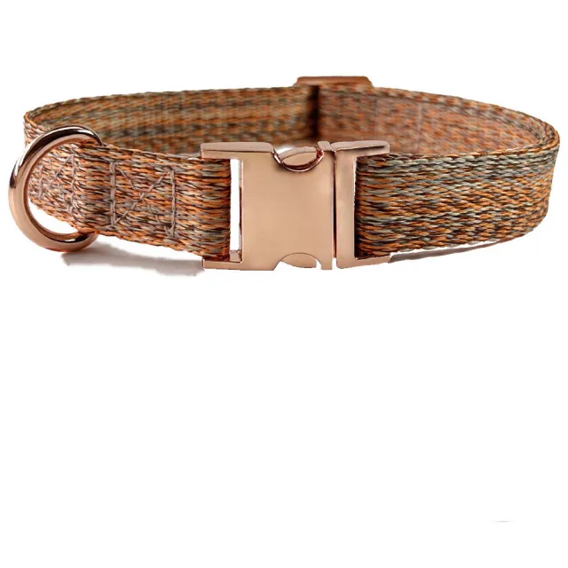 Faux Linen Metal Buckle Collar Dog Leash Orange - Shop at LoveMi