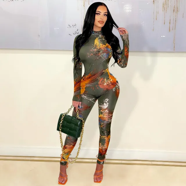 Women's Fashion Skinny Open Back Cutout Jumpsuit Green - Shop at LoveMi