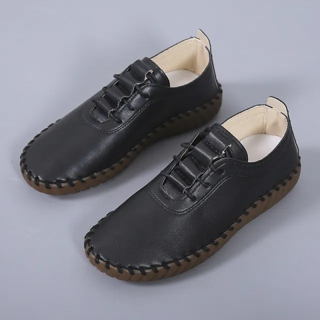 Women's Round Toe Lace up Mother Soft soled Flat Shoes Black - Shop at LoveMi