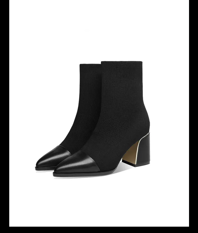 Women's Shoes Thick Heel Martin Boots Short Elastic Socks Boots Black - Shop at LoveMi