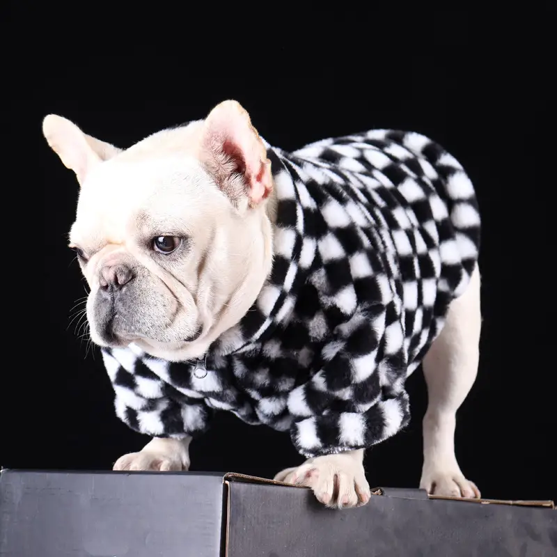 Pet Dog Checkerboard Plaid Plush Coat