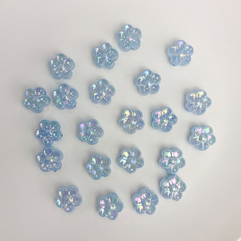Mini Acrylic 5-Petal Flower Beads With Fine Gold Glitter, Sparkly Translucent Center-Hole Charms For DIY Hanfu Hairpins, Buyao & Jewelry Making.