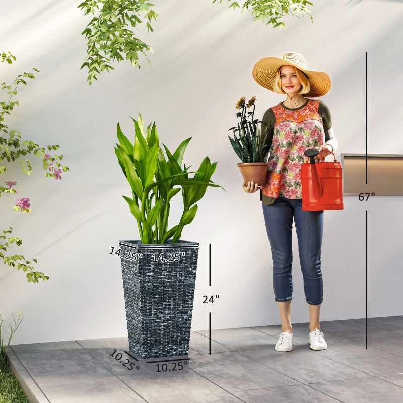 Tall Planters For Outdoor Plants Set Of 3, 24 In Taper Planters With Drainage Holes, Rattan Decor Plant Pots For Indoor Outdoor Front Porch Patio Backyard,