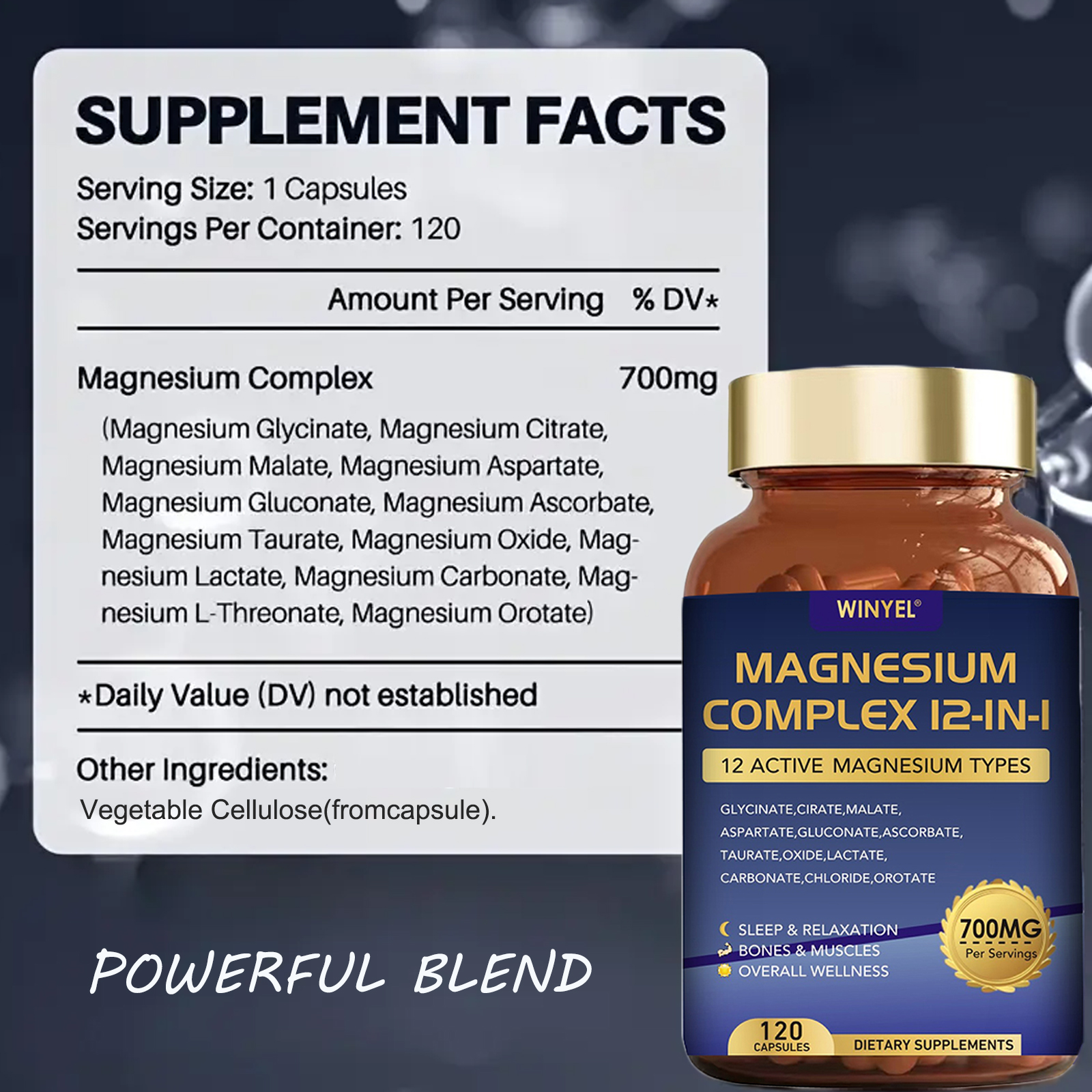 Magnesium Complex 700mg 12 In 1 Magnesium Supplement With Glycinate, Citrate, Malate  Sleep, Calm, Muscle Relaxation, Heart Health Support Vegan 120 Capsules
