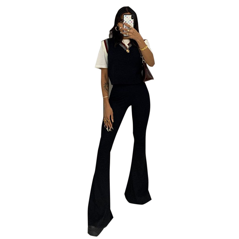 High Waist Grommet Criss Cross Hem Flare Leg Jeans