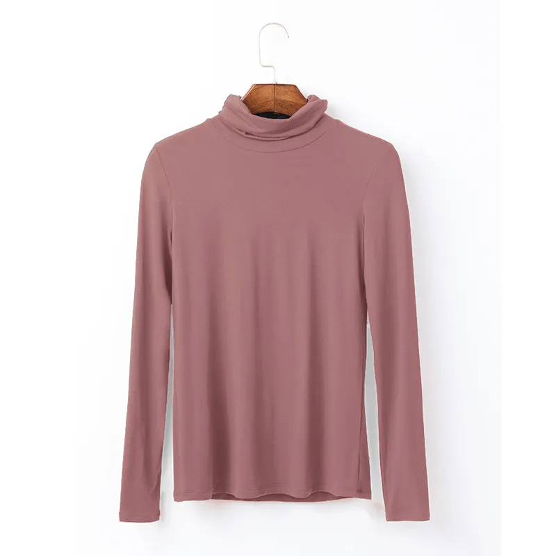 Oversize Women's Long Sleeved T-shirt Solid Colour High Collar Modal Undercoat - Pea Sand-4Xl