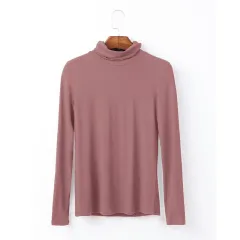 Oversize Women's Long Sleeved T-shirt Solid Colour High Collar Modal Undercoat - Pea Sand-4Xl - View 1