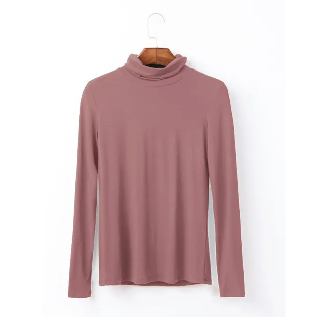 Oversize Women's Long Sleeved T shirt Solid Color High Collar Modal Undercoat Pea Sand 4Xl - Shop at LoveMi