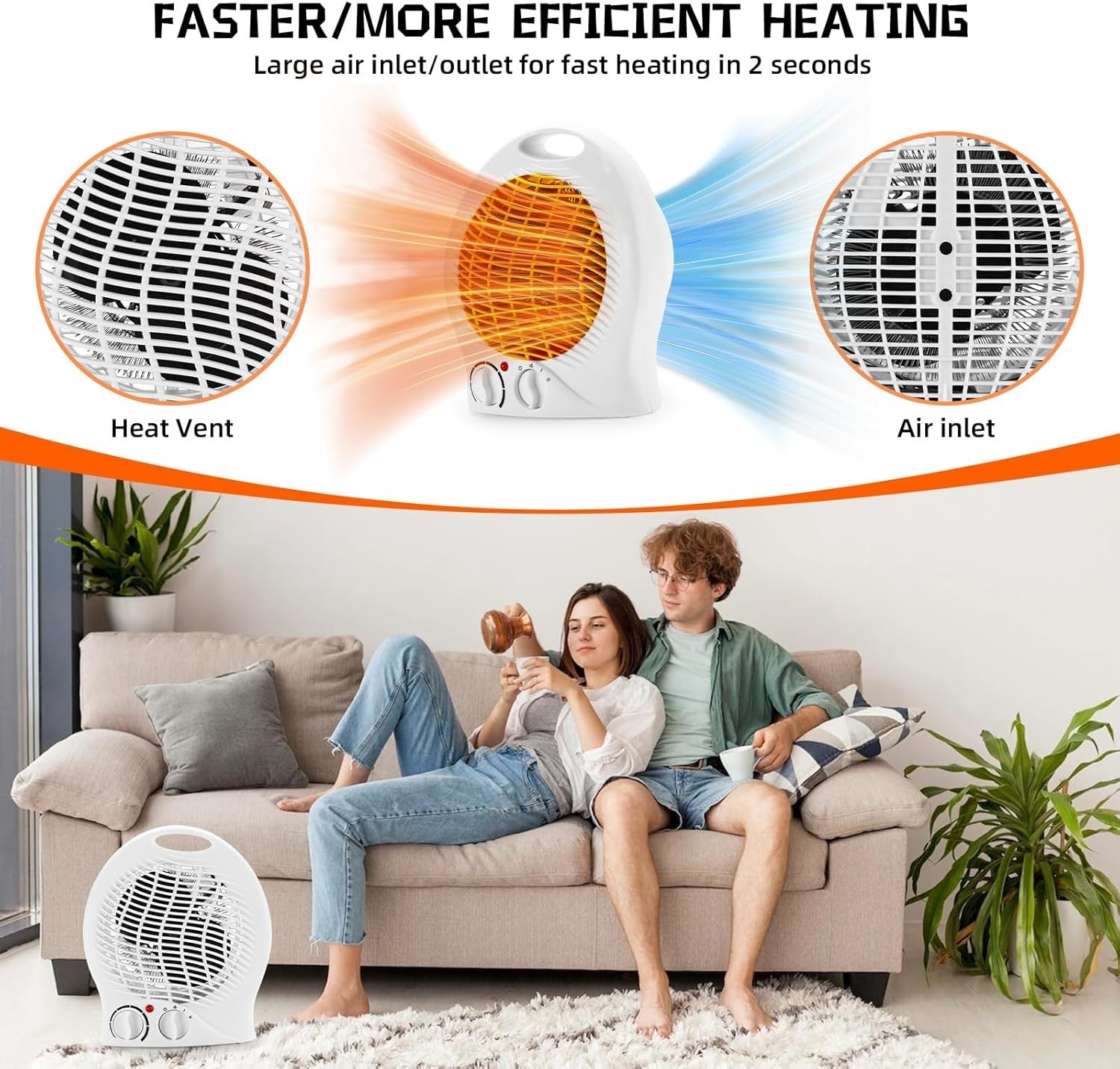 230V Fan Heater Portable Electric Hot Warm With 2 Heat Settings Overheat Protection