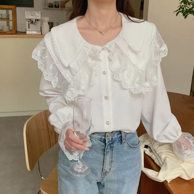 Single Breasted Long sleeved Shirt Blouse For Women White - Shop at LoveMi