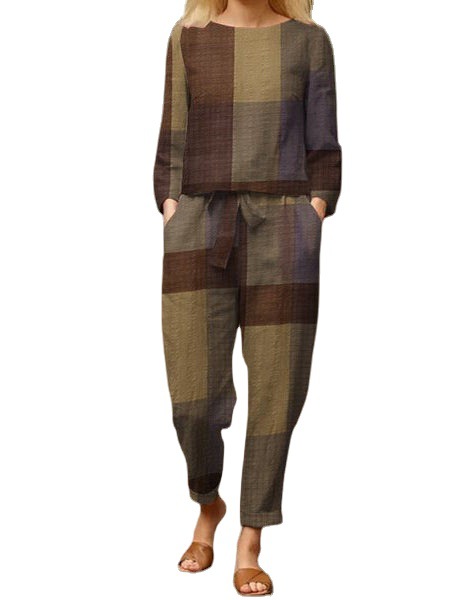 Fashion Casual Ladies Colorblock Long Sleeve Suit